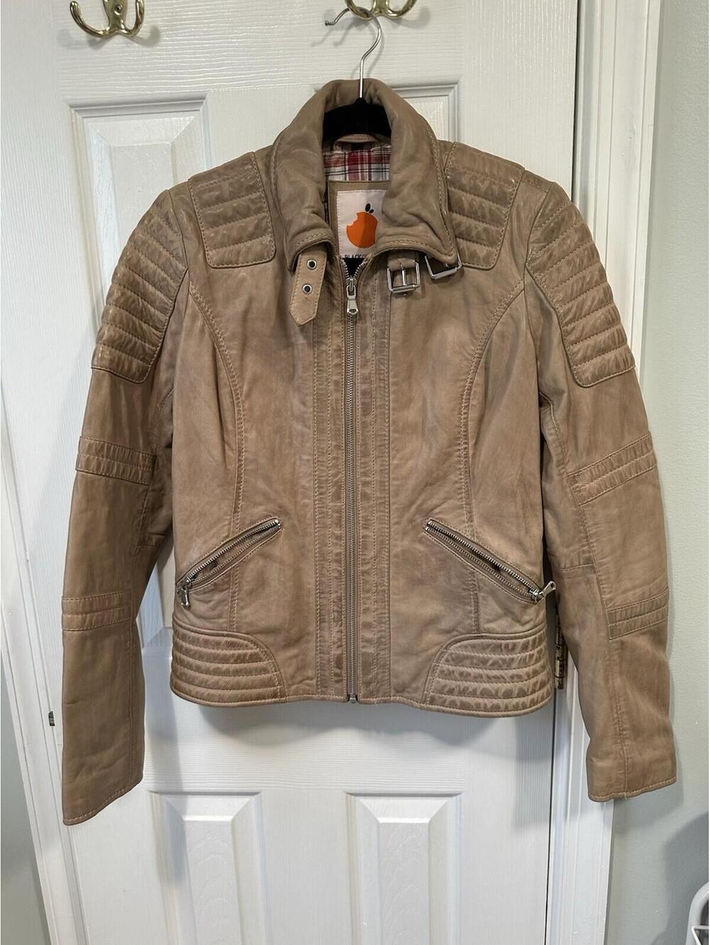 Women’s Real Leather Jacket Light Brown Full Zip Small
